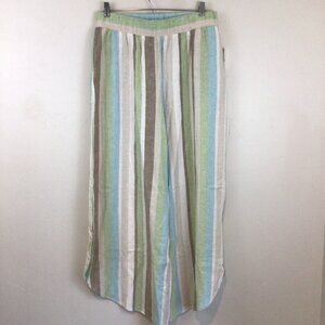 Cato Haute Cabana Linen Blend Striped Wide Legged Beach Pants NWT